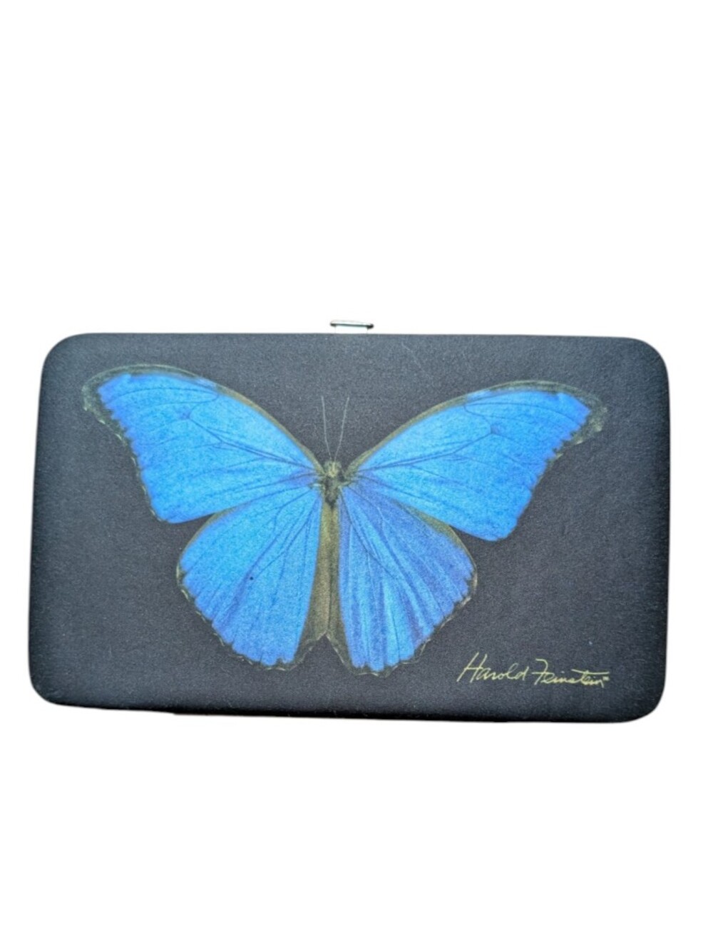 Harold Feinstein Blue Morpho Butterfly Hardshell Clutch Wallet.